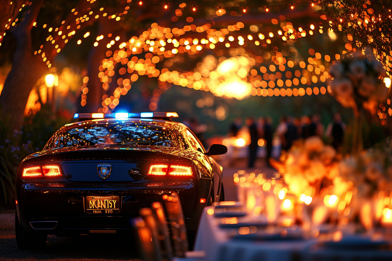 Une voiture de flics garée devant un lieu de mariage | Source : Midjourney