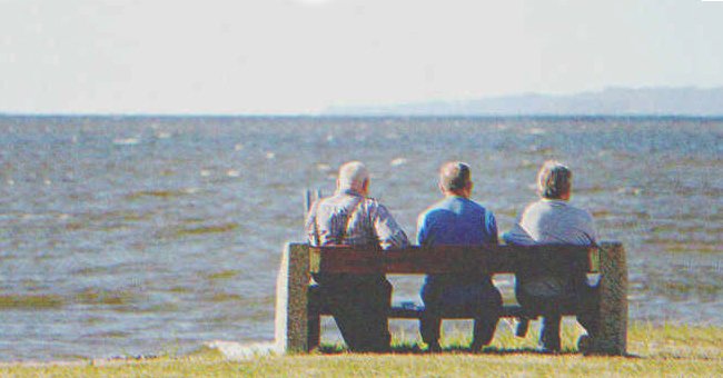 Trois hommes âgés assis sur un banc au bord de la mer| Source : Shutterstock