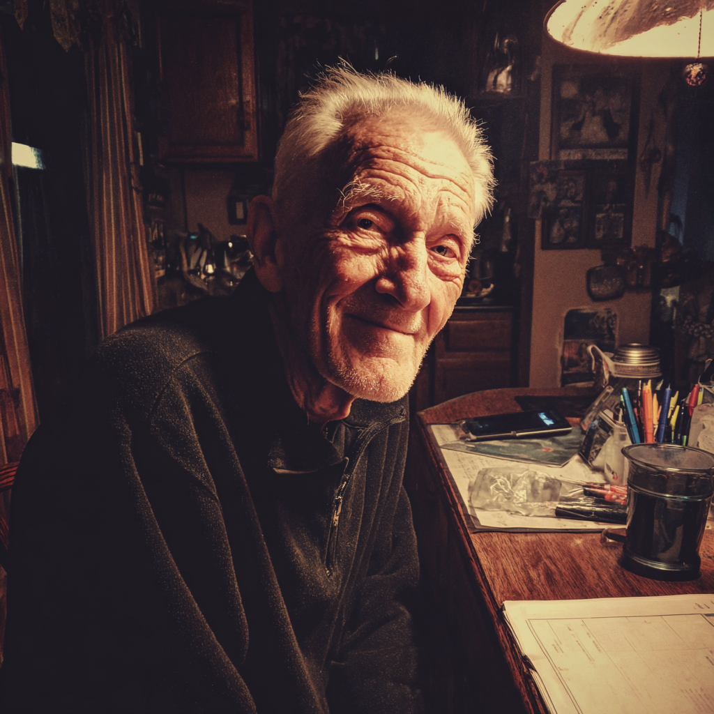 Un vieil homme assis à une table de cuisine | Source : Midjourney