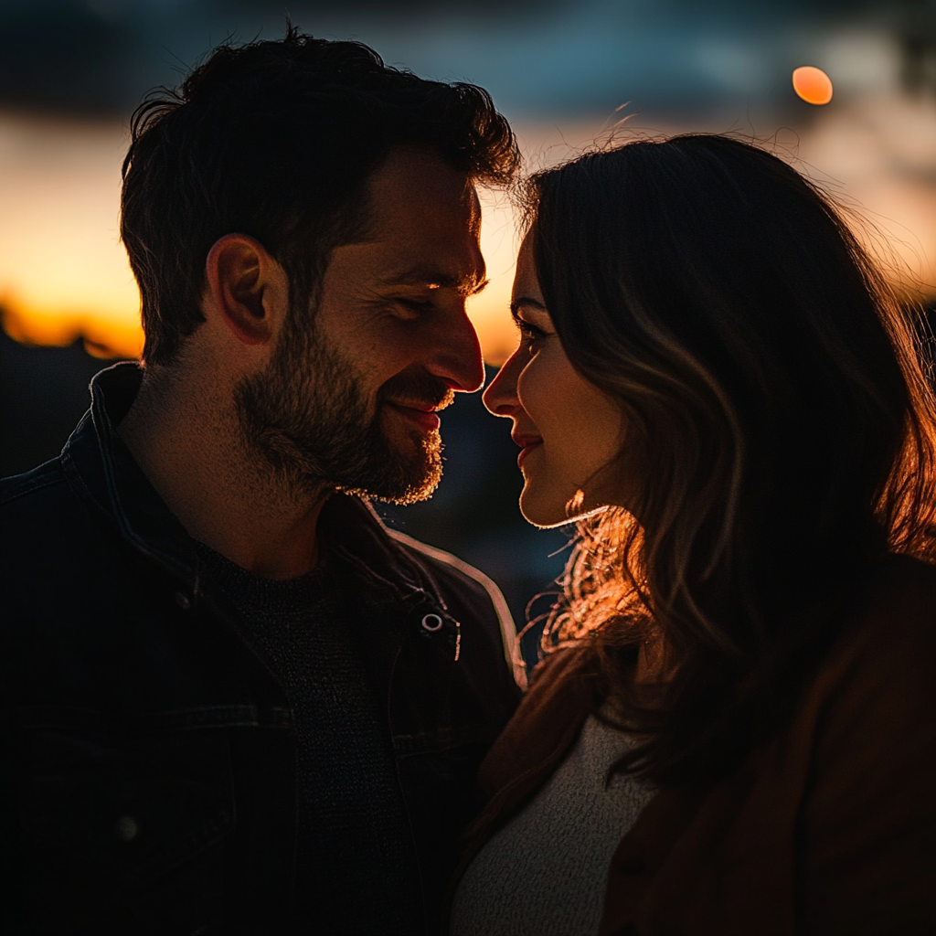 Un couple heureux qui se regarde amoureusement dans les yeux | Source : Midjourney