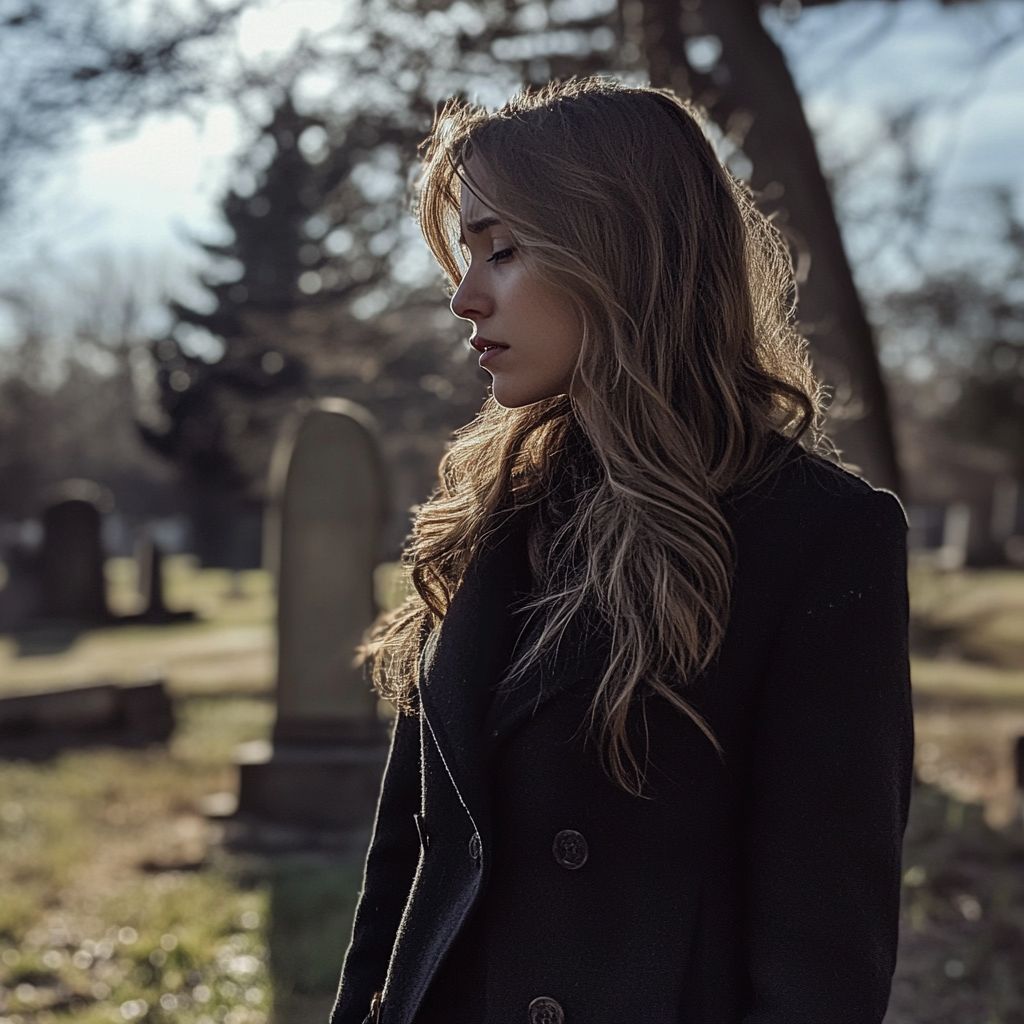 Une femme debout dans un cimetière | Source : Midjourney