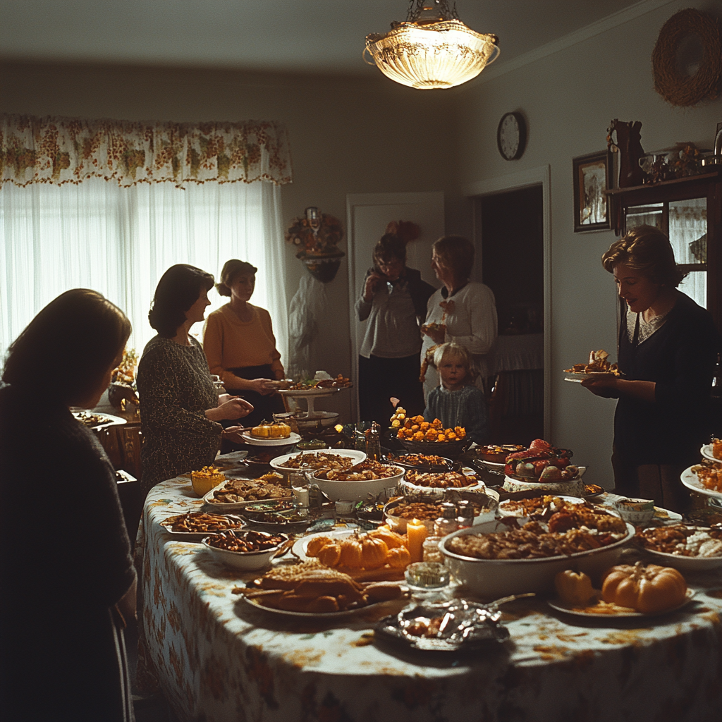 Une famille lors d'un dîner de Thanksgiving | Source : Midjourney