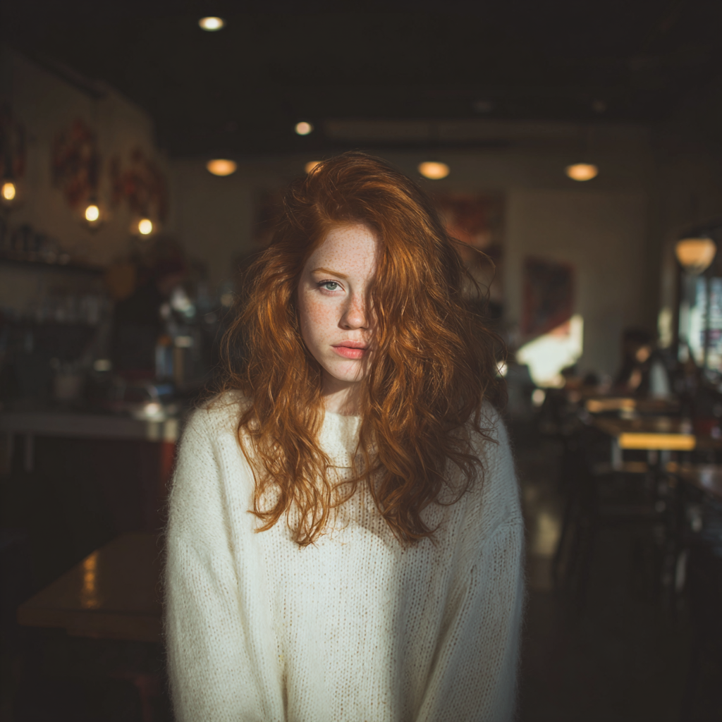 Une femme debout dans un café | Source : Midjourney