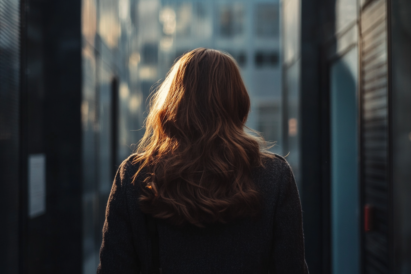 Une femme quittant un bâtiment | Source : Midjourney