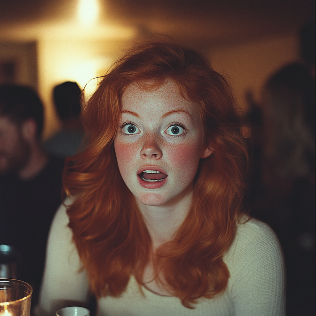Une femme choquée lors d'une fête | Source : Midjourney