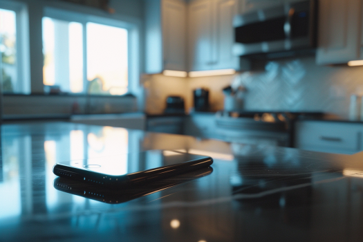 Un smartphone sur un comptoir de cuisine | Source : Midjourney