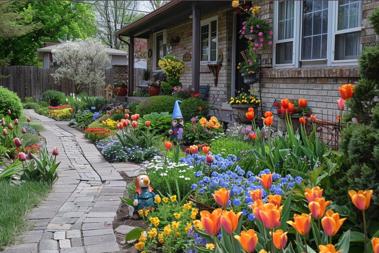 Un jardin à l'extérieur d'une maison de banlieue | Source : Midjourney