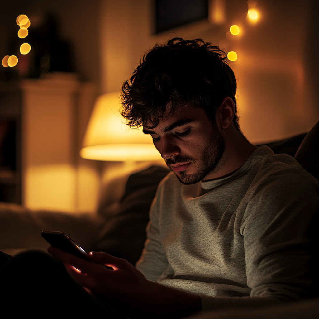 Un homme sérieux sur son téléphone | Source : Midjourney