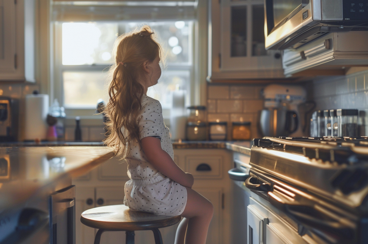 Une fille assise sur un tabouret | Source : Midjourney