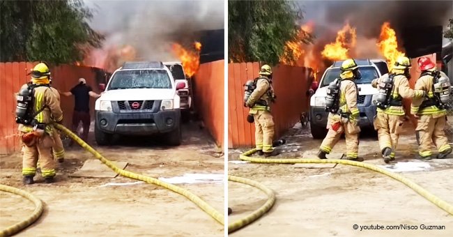 Un homme courageux écarte les pompiers et risque sa propre vie pour sauver son petit chien du feu