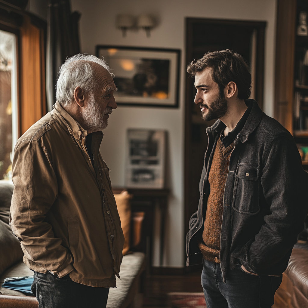 Un homme âgé qui parle à son fils | Source : Midjourney