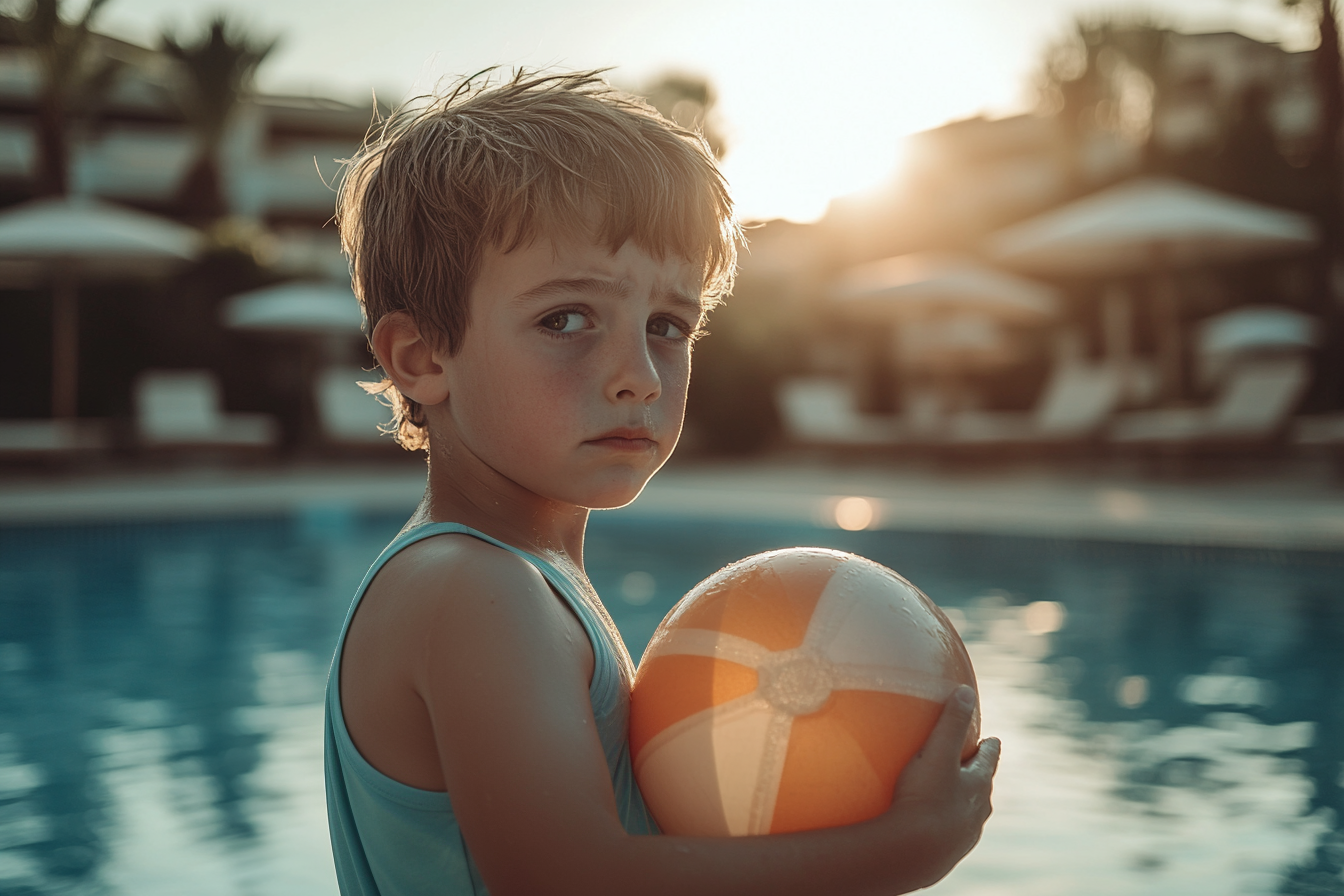 Un enfant triste au bord de la piscine | Source : Midjourney