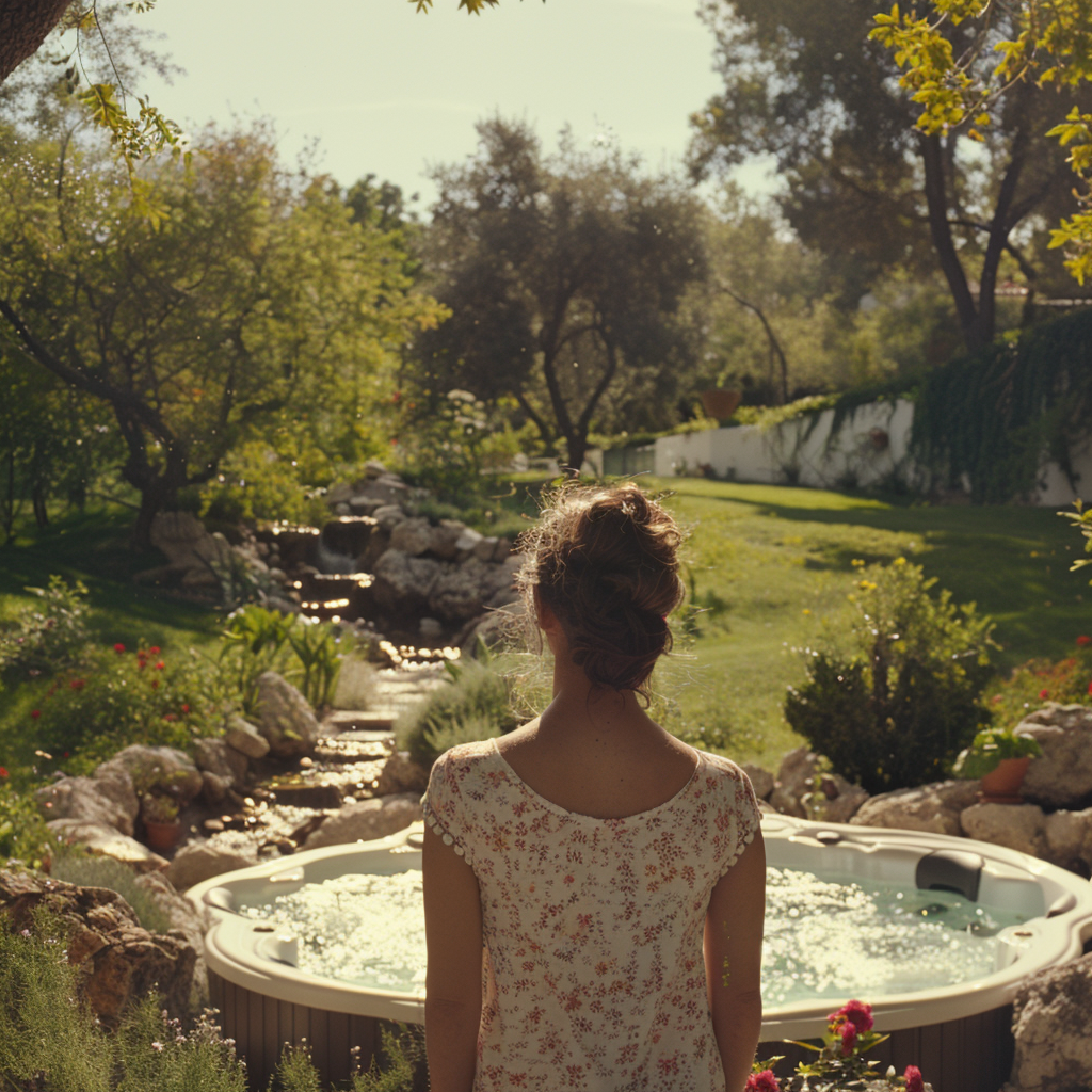 Une femme debout près d'un jacuzzi | Source : Midjourney