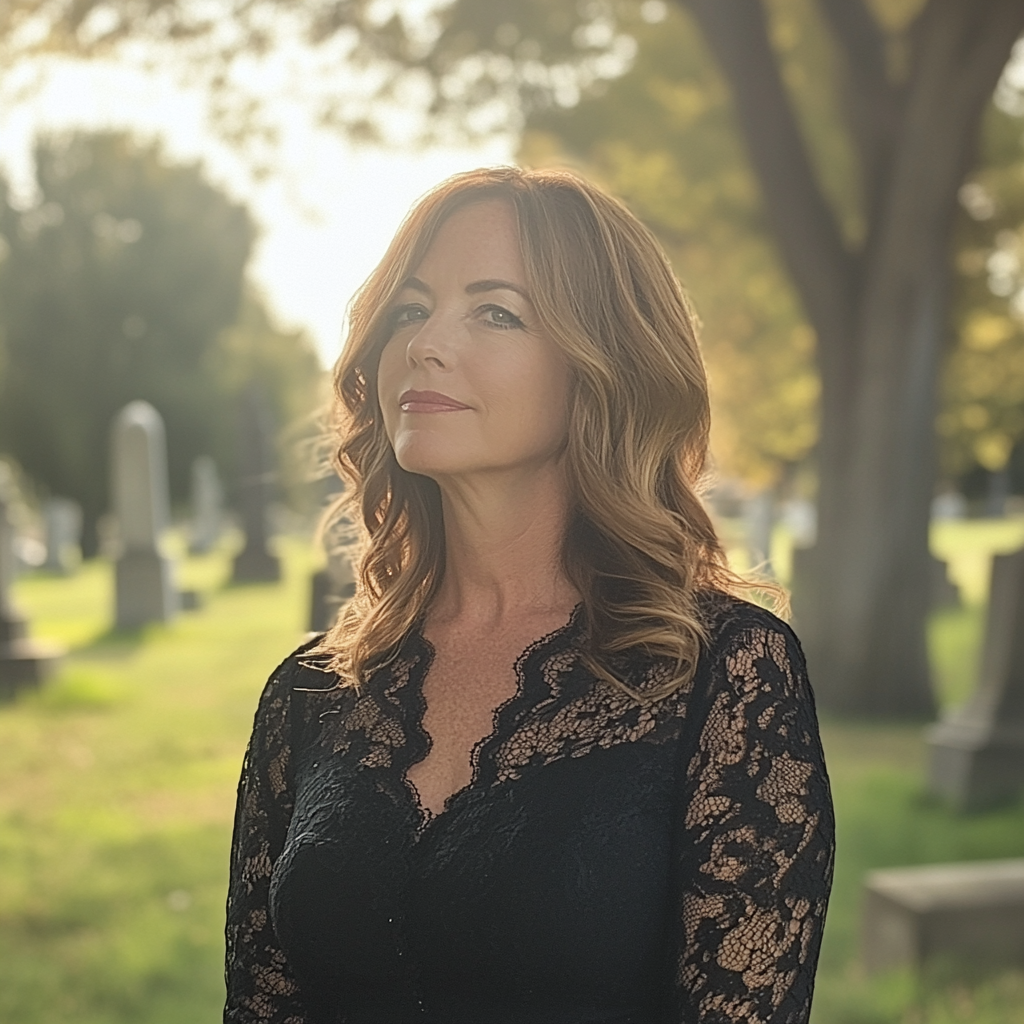 Une femme debout dans un cimetière | Source : Midjourney