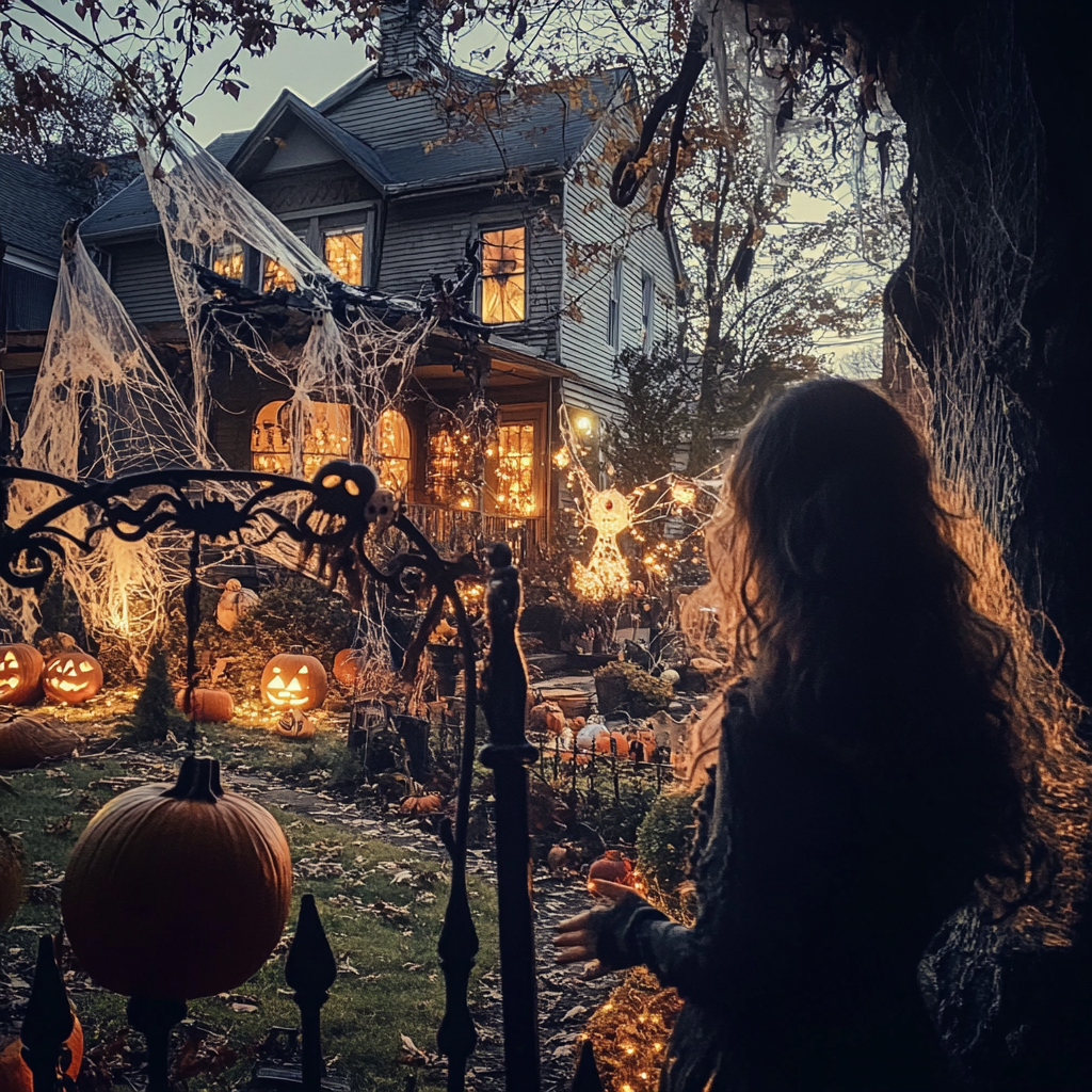 Femme regardant les décorations d'Halloween | Source : Midjourney