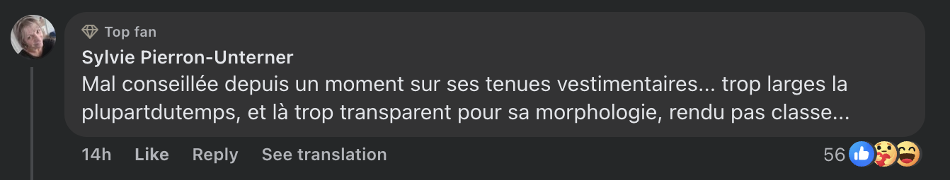 Commentaire d'internaute sur la robe de Louane | Source : capture facebook.com/parismatchmag