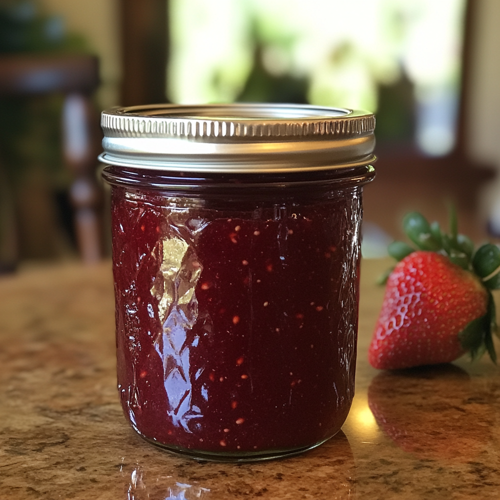 Un pot de confiture de fraises | Source : Midjourney