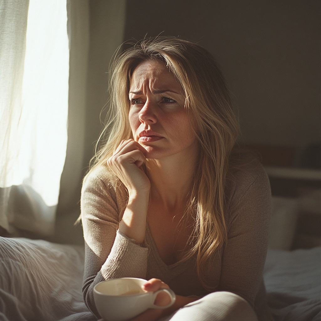 Une femme qui réfléchit, l'air inquiet | Source : Midjourney