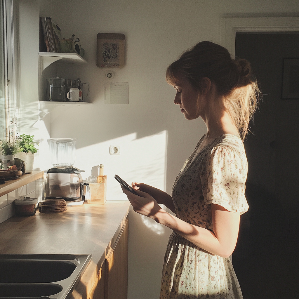 Une femme qui regarde son téléphone | Source : Midjourney