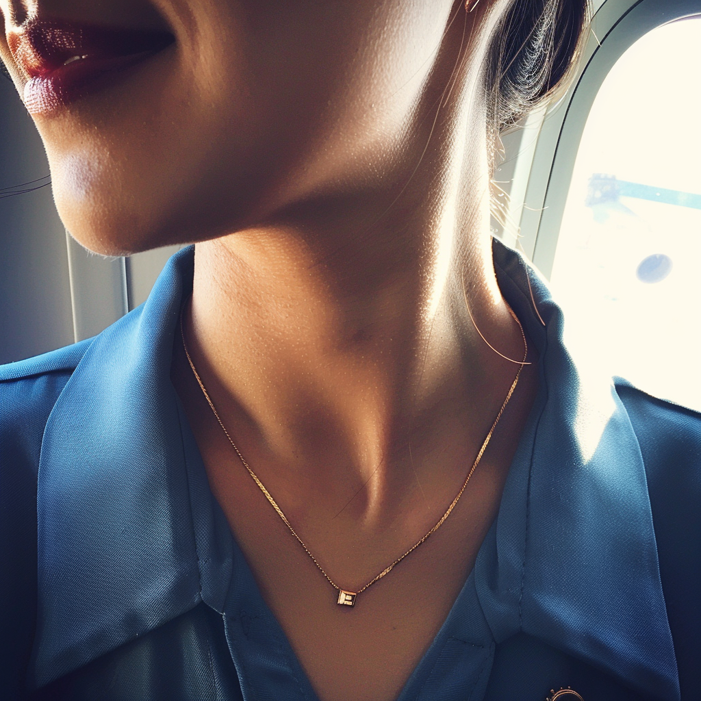 Une hôtesse de l'air portant un collier en or | Source : Midjourney