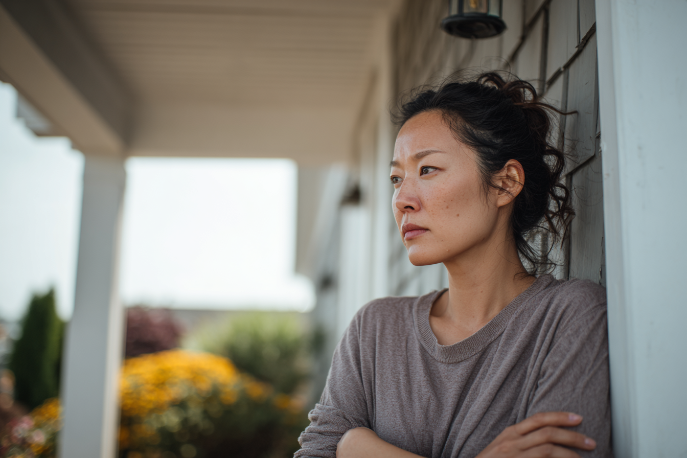 Une femme qui regarde pensivement son jardin | Source : Midjourney