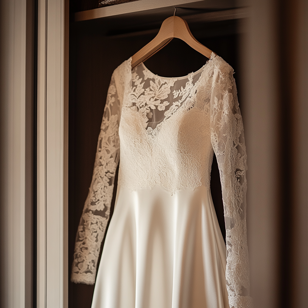 Une robe de mariée suspendue dans un placard | Source : Midjourney