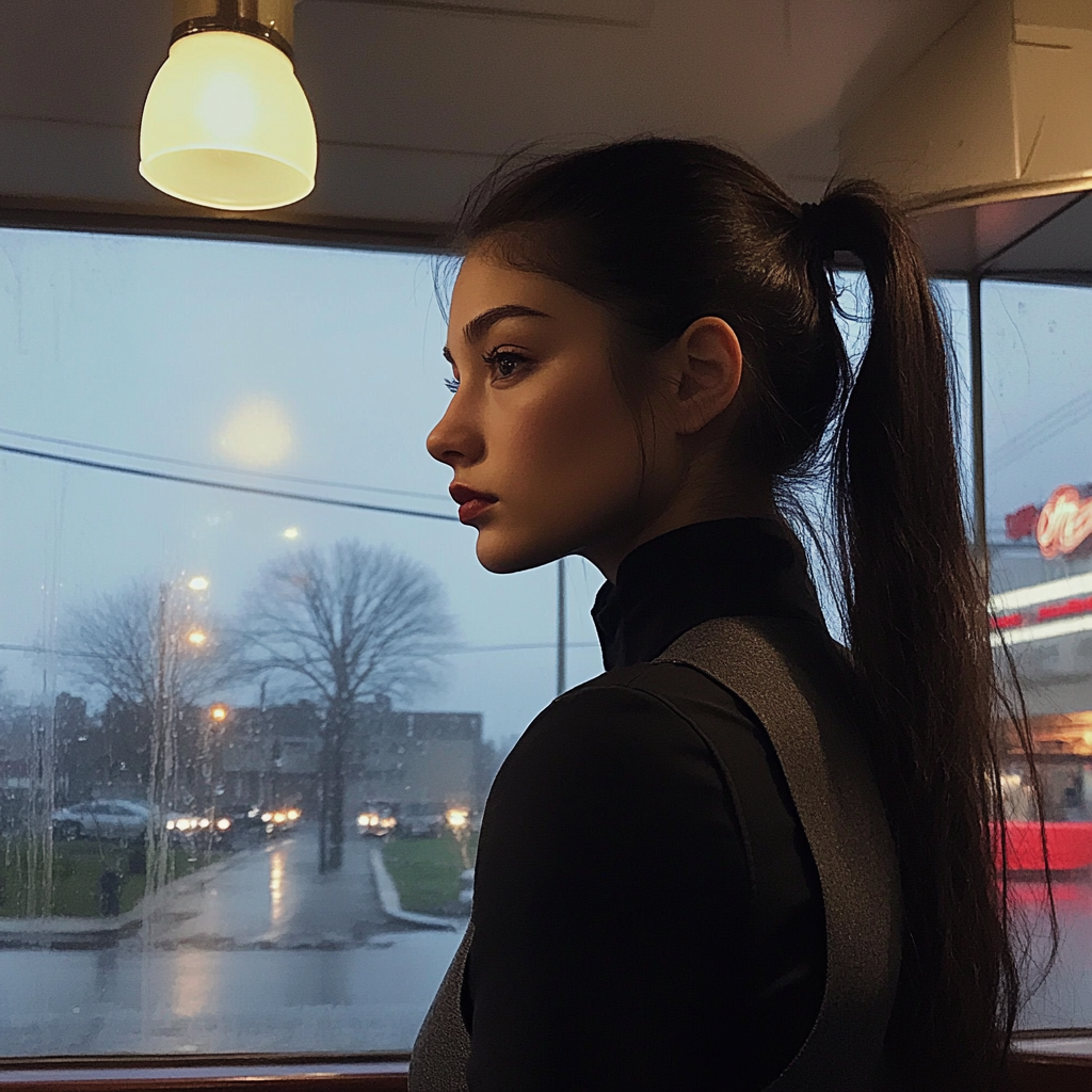 Une femme debout dans un restaurant | Source : Midjourney