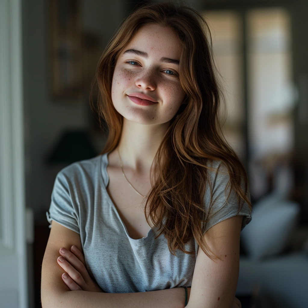 Une femme debout, les bras croisés | Source : Midjourney