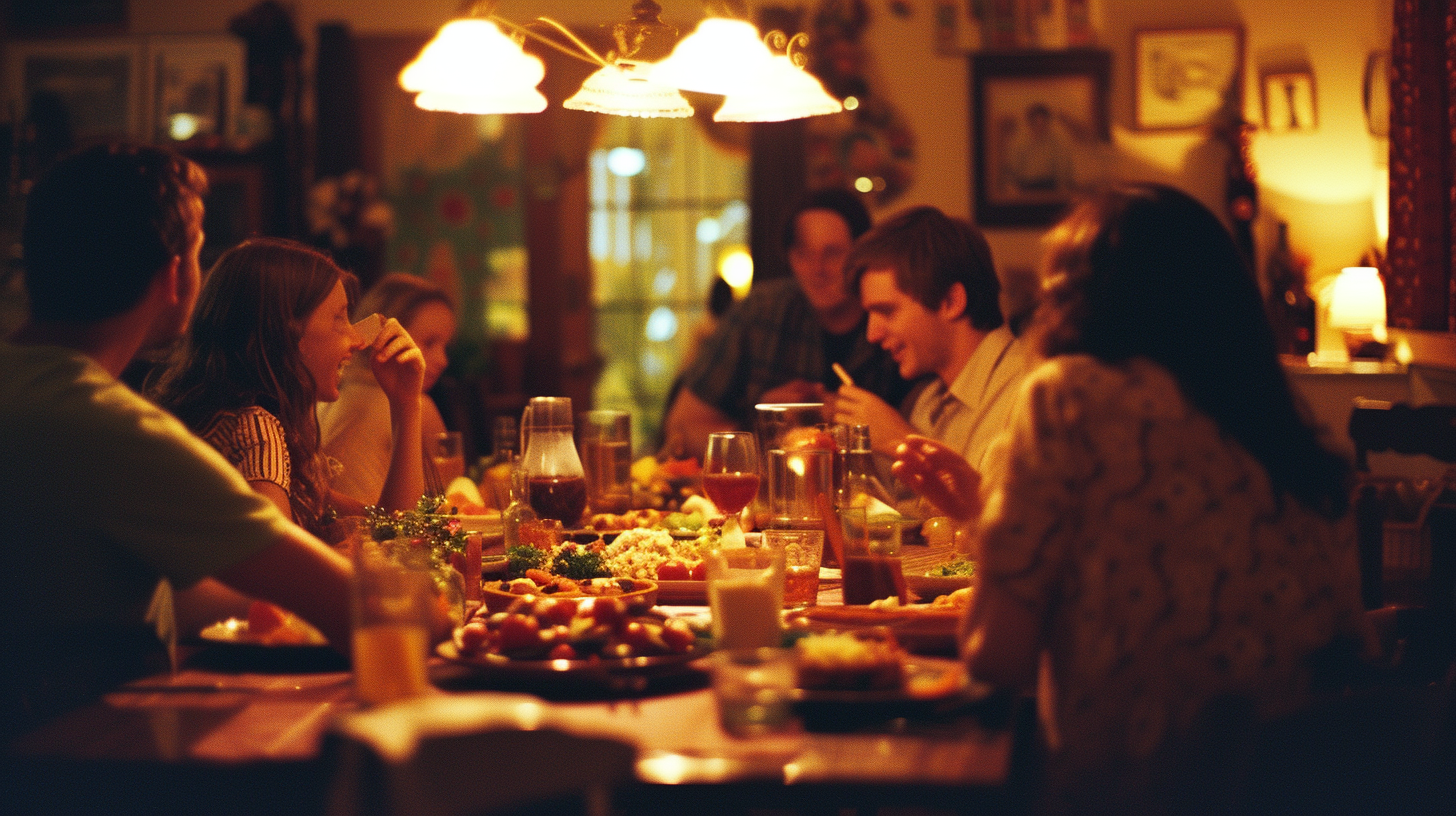 Des personnes assises autour d'une table de dîner | Source : Midjourney