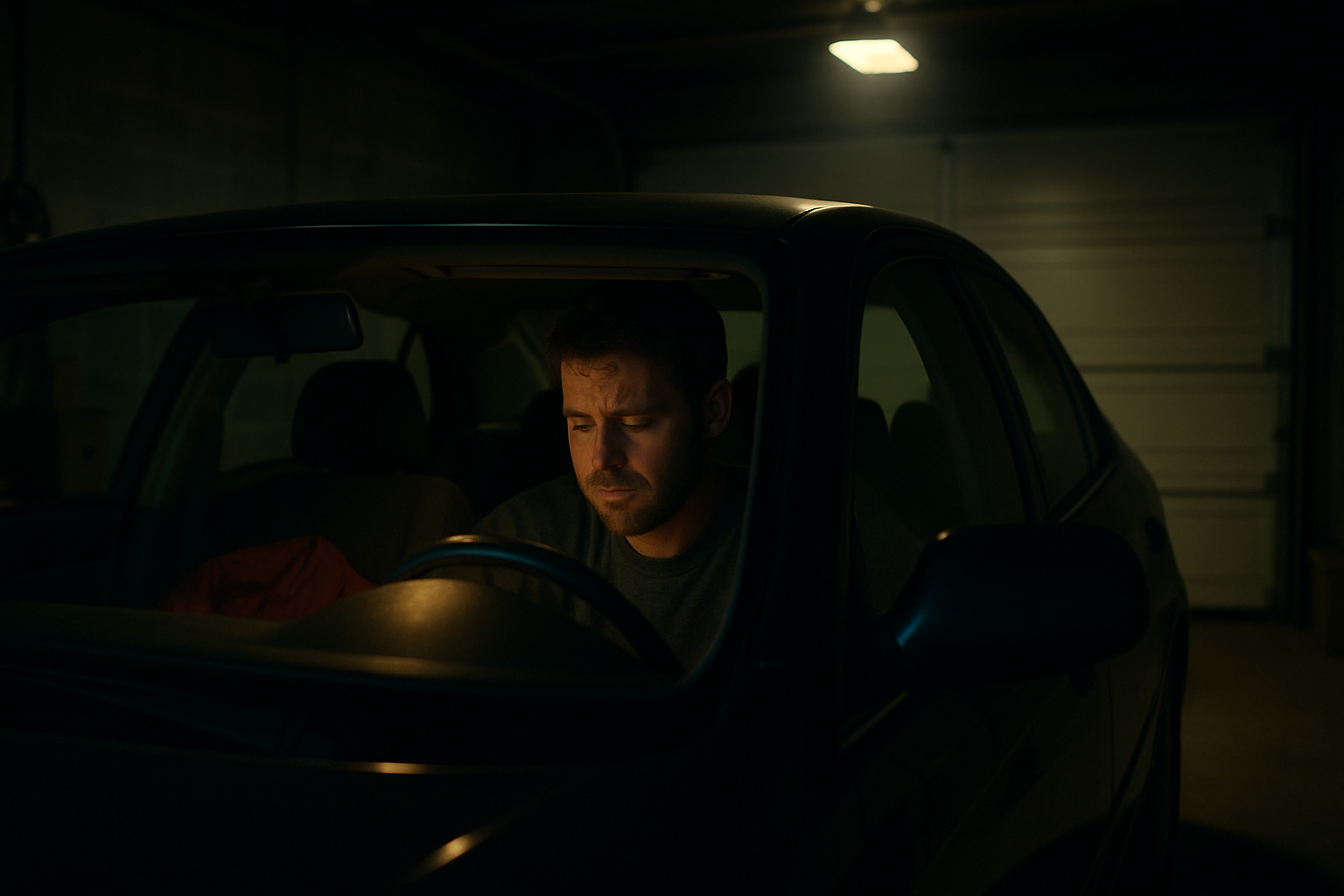 Un homme dans une voiture la nuit | Source : Sora