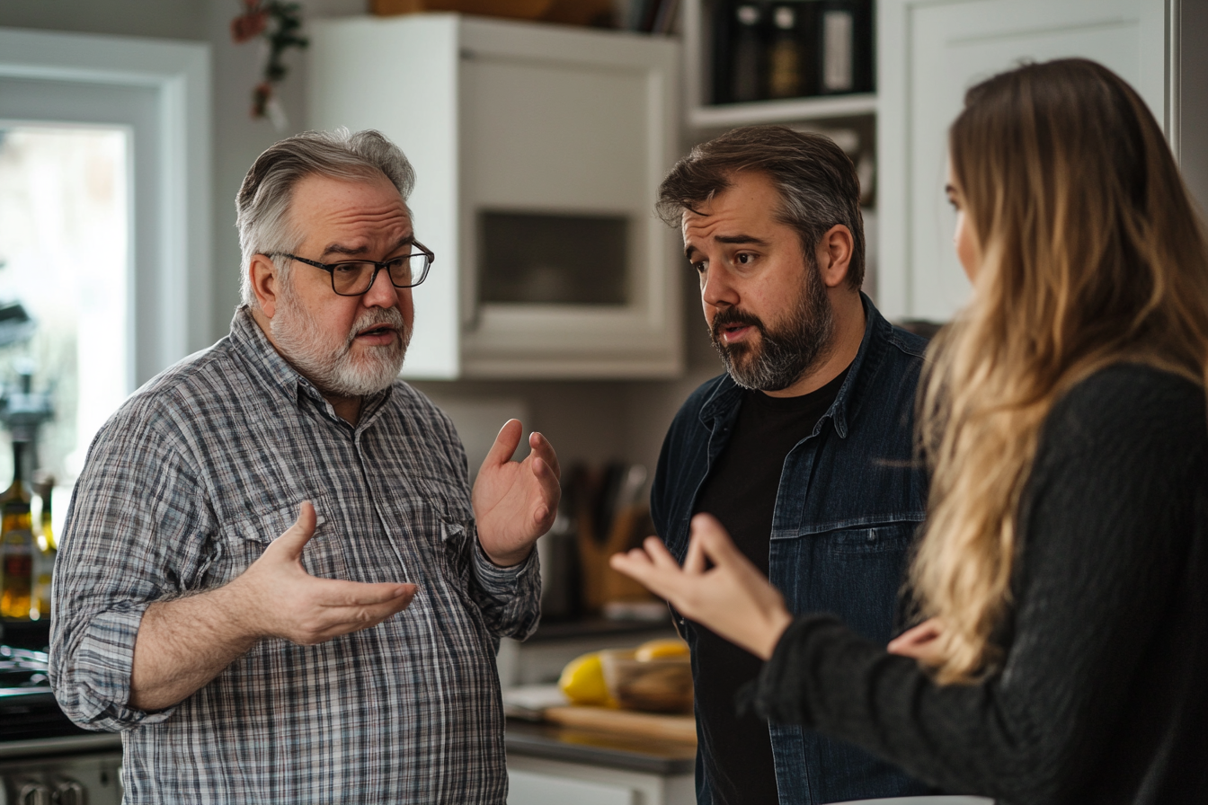 Un couple s'adressant à un entrepreneur dans sa cuisine | Source : Midjourney