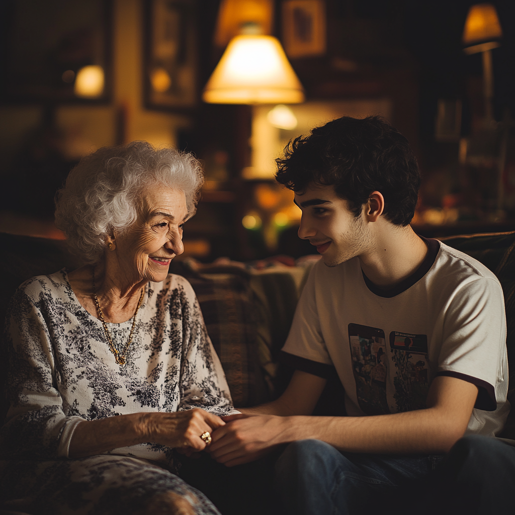 Une femme et un homme heureux qui discutent | Source : Midjourney