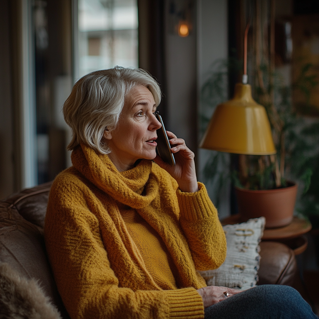 Une femme d'âge moyen qui parle sur son téléphone | Source : Midjourney