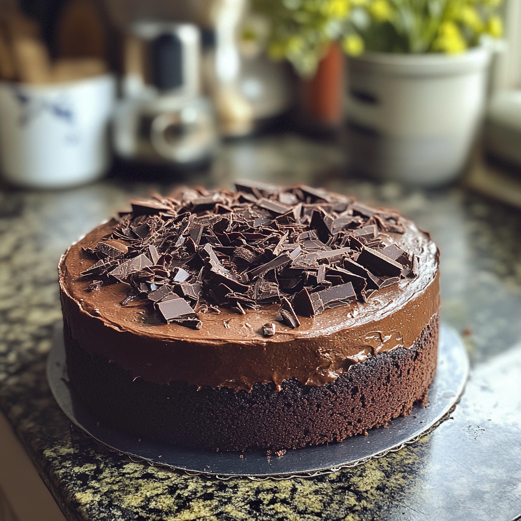 Un gâteau au chocolat sur un comptoir | Source : Midjourney