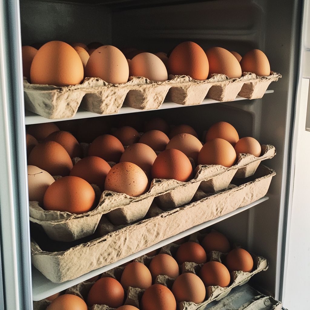 Egg cartons in a refrigerator | Source: Midjourney