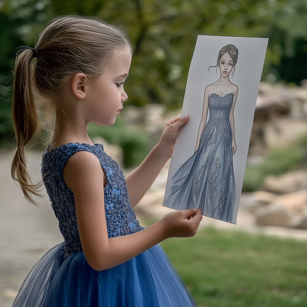 Une petite fille montrant le dessin de sa mère | Source : Midjourney