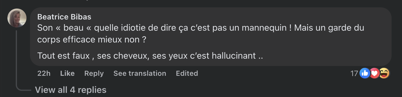 Commentaire d'internaute sur l'ancien garde du corps de Brigitte Macron | Source : capture Facebook