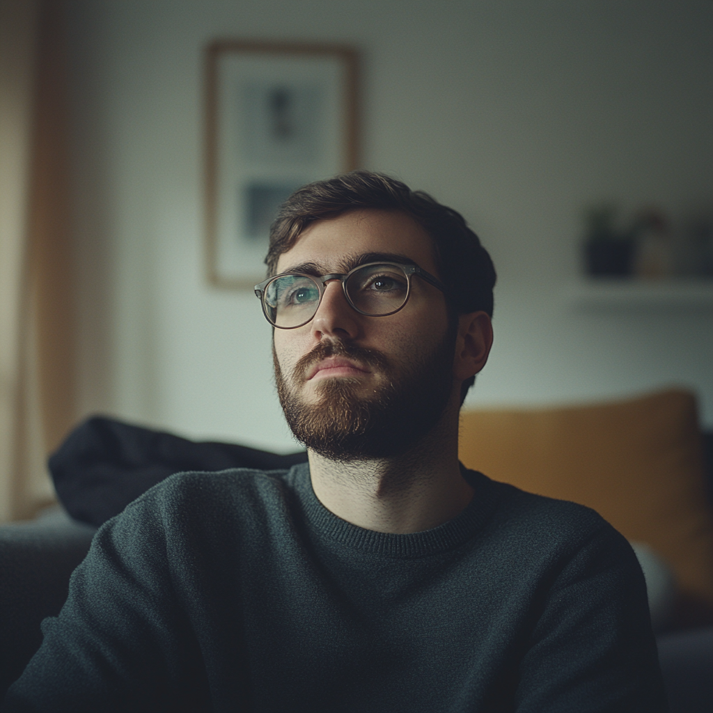 A man sitting on a sofa | Source: Midjourney