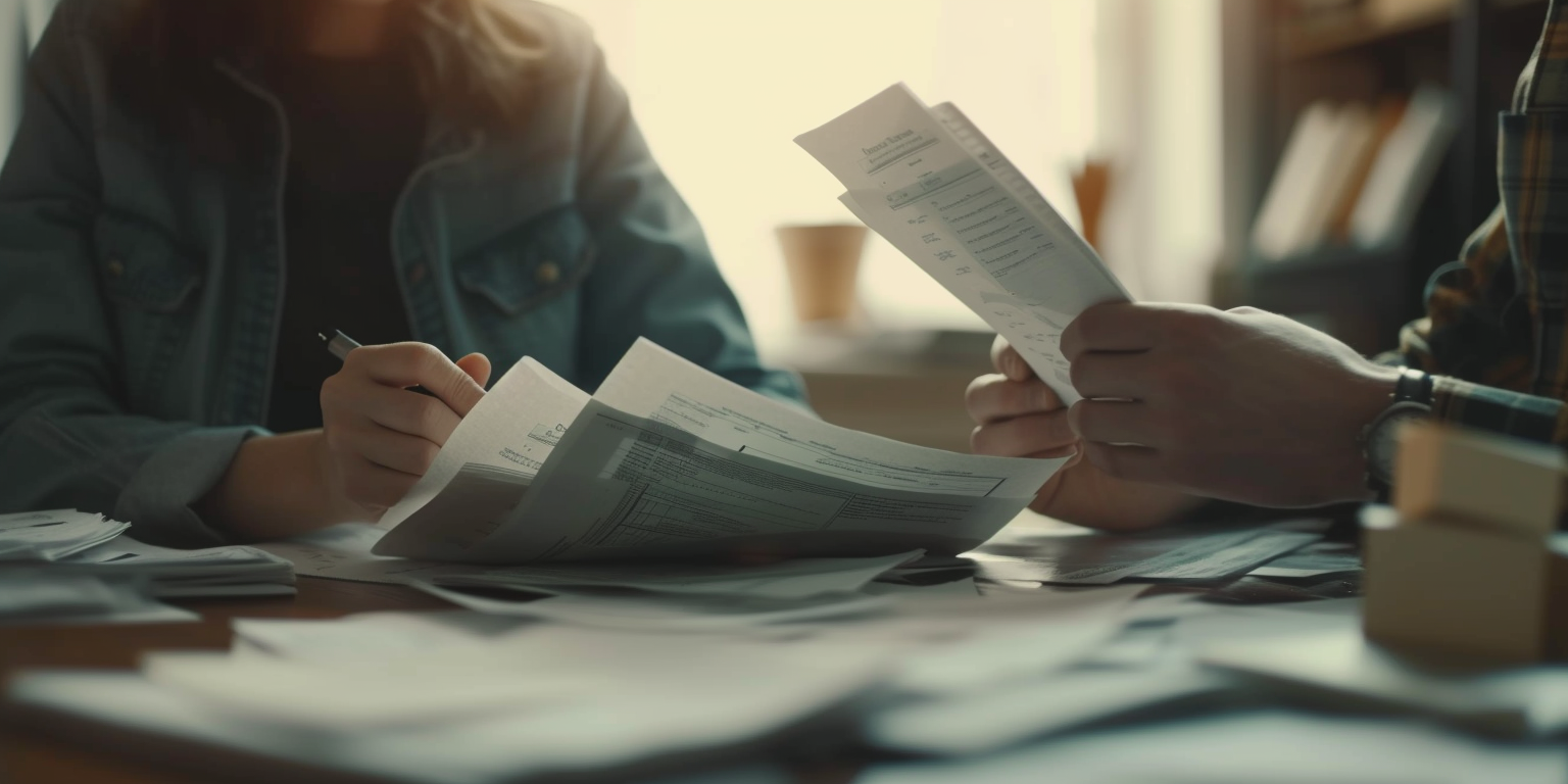 Un couple assis à une table avec de la paperasse | Source : Midjourney