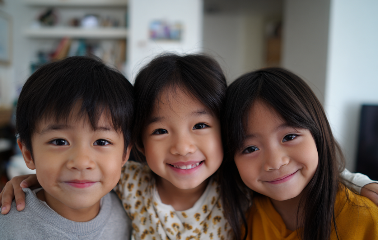 Trois enfants debout ensemble | Source : Midjourney