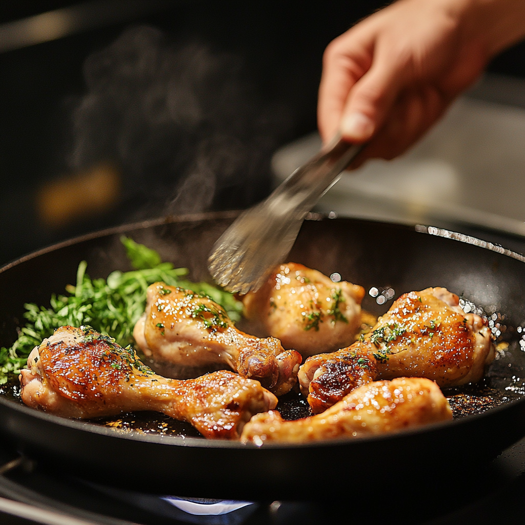 Un homme fait frire des pilons de poulet | Source : Midjourney