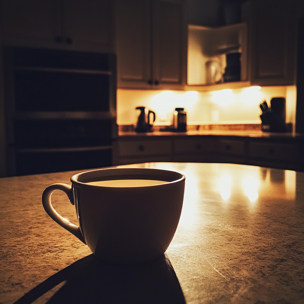 Une tasse de thé sur une table de cuisine | Source : Midjourney