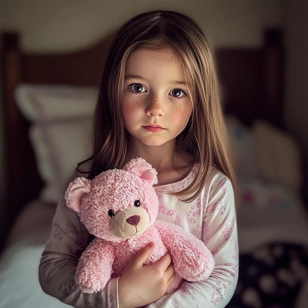 Une petite fille tenant un ours en peluche | Source : Midjourney