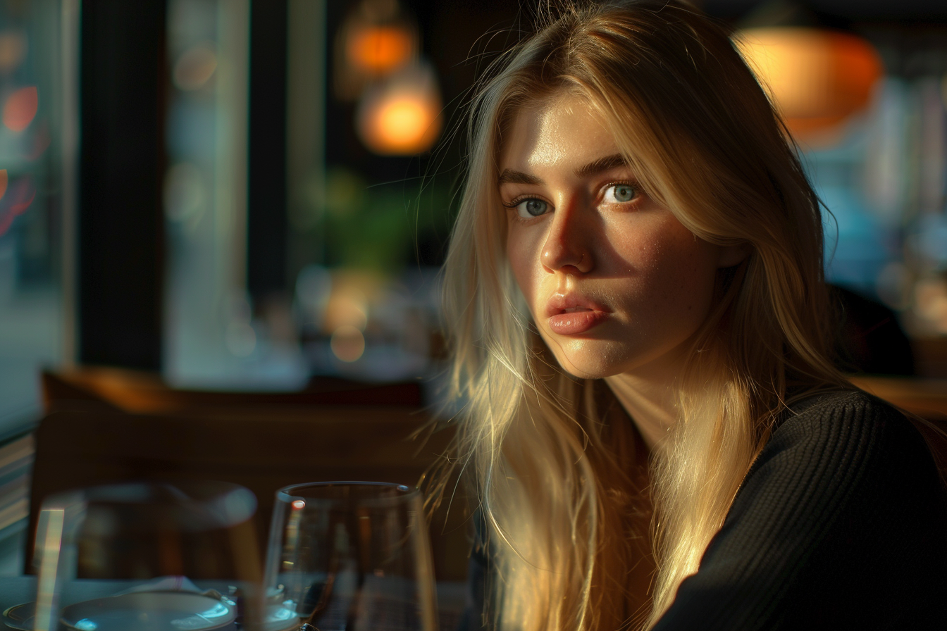 Une femme assise dans un restaurant | Source : Midjourney