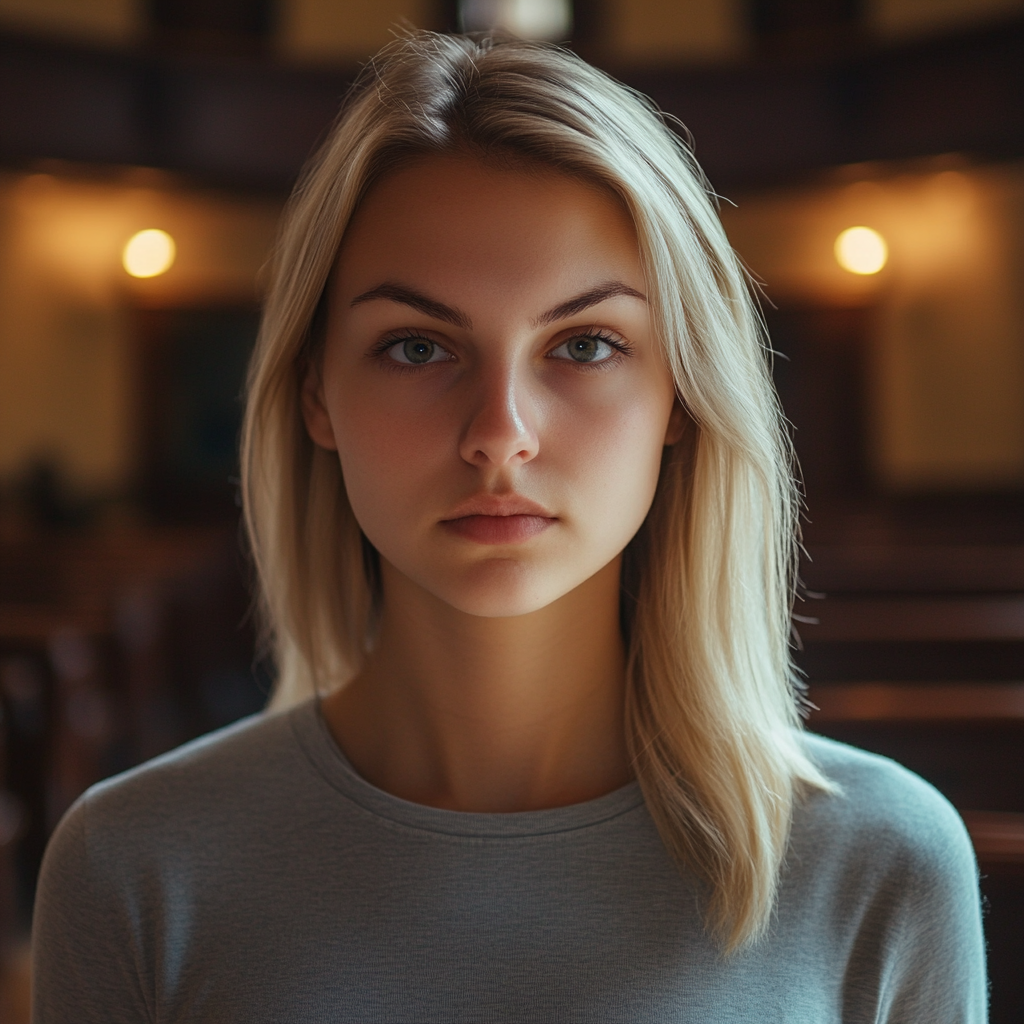 A woman standing in a courtroom | Source: Midjourney