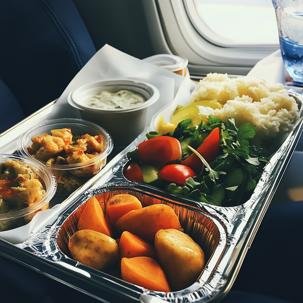 Un plateau de nourriture d'avion | Source : Midjourney