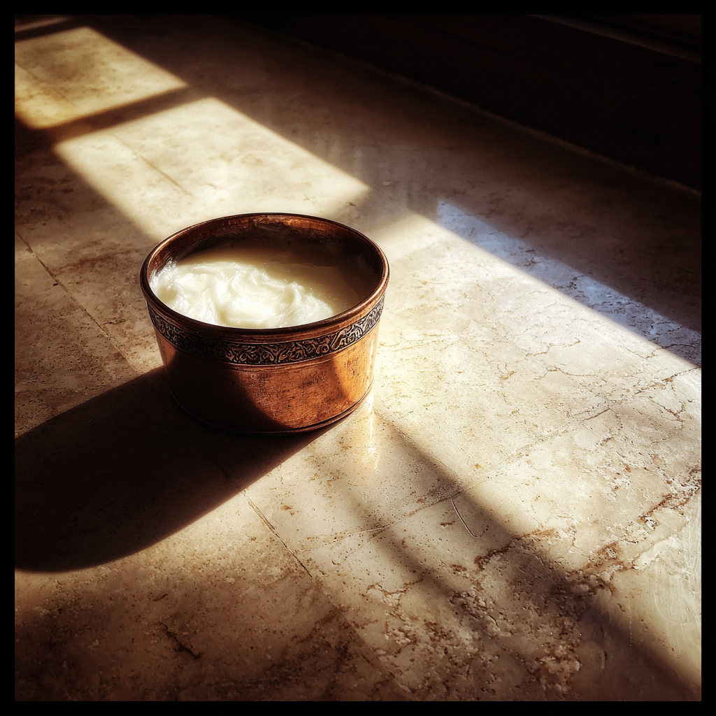 Un pot de pommade sur un comptoir de salle de bain | Source : Midjourney