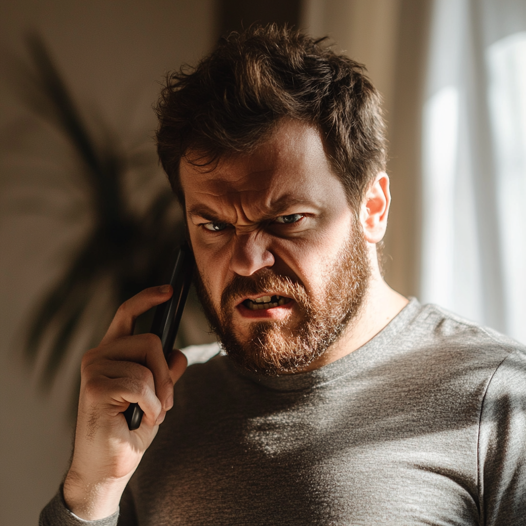 Un homme en colère qui parle au téléphone | Source : Midjourney