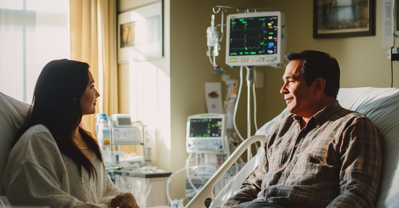 Woman visiting her sick husband in hospital | Source: Midjourney