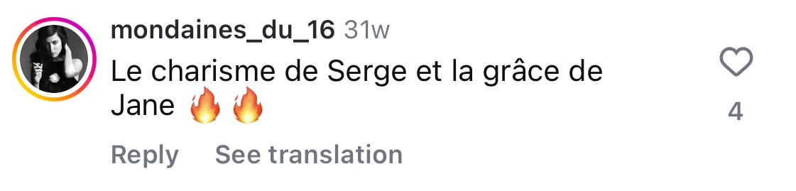 Commentaire d'un internaute sur la ressemblance entre Charlotte Gainsbourg et Jane Birkin | Source : Capture Instagram